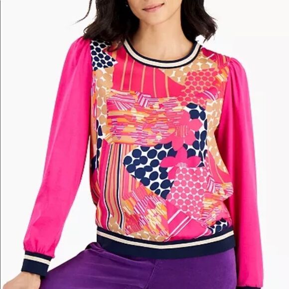 NWT Charter Club Petite Patchwork-Print Top - Picture 1 of 4